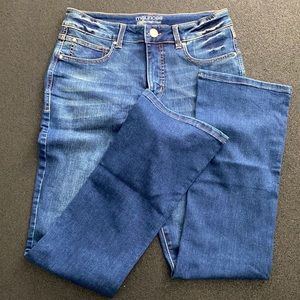Everflex high rise mid wash bootcut jeans